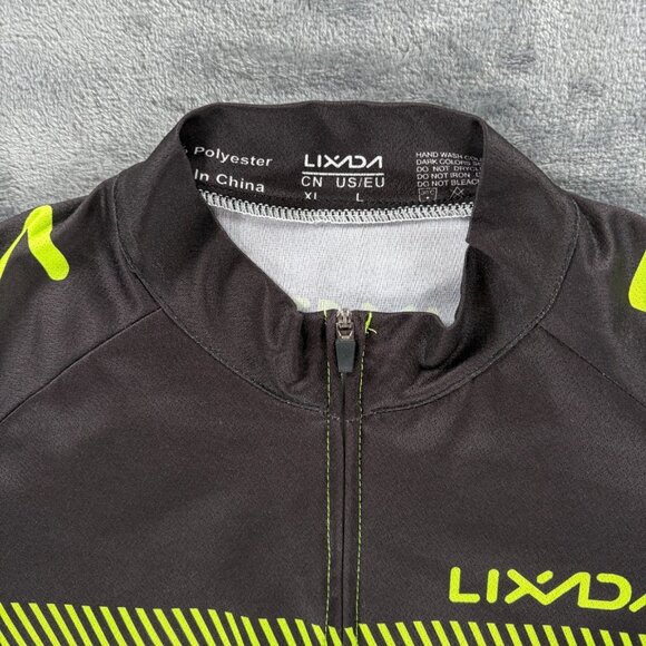 Lixada Cycling Jersey XL Black Neon Green Short Sleeve Full Zip Reflective - Picture 3 of 8